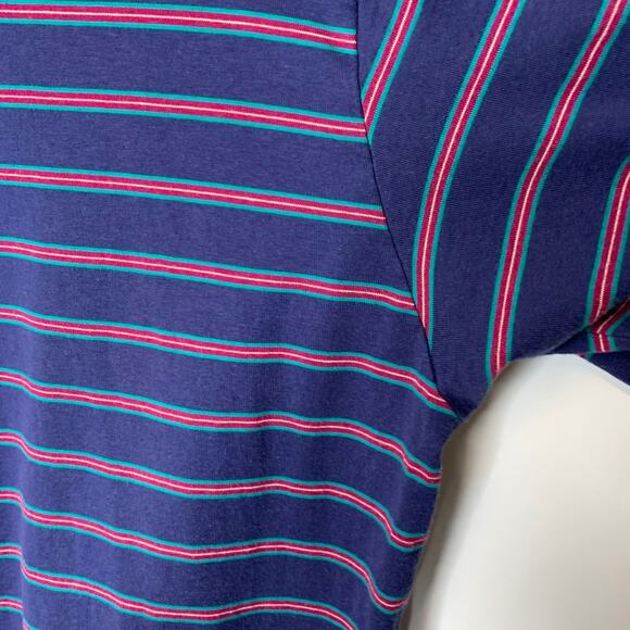 Vintage Made Japan IZOD Blue Striped Polo Shirt Red Green Stripes Sz Small - Picture 6 of 6